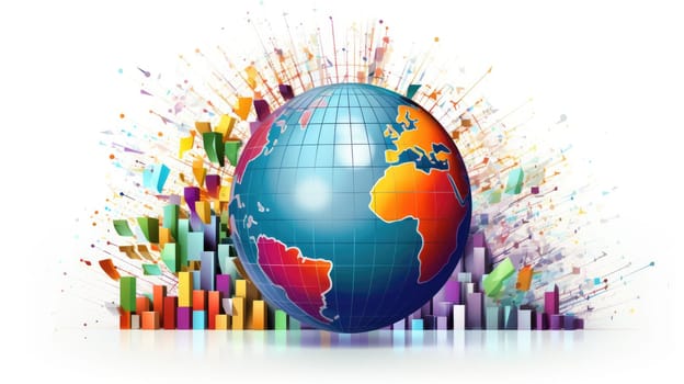 Global market cartoon illustration - AI generated. Globe, sphere, colorful, blocks.