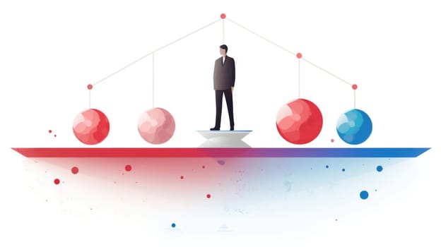 Risk management cartoon illustration - AI generated. Colorful, scales, man, suit.