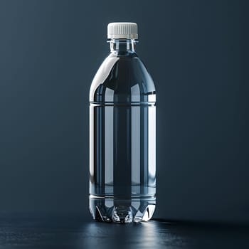 A transparent plastic water bottle with a white cap is placed on a table. The cylindrical container holds clear liquid, ready to be enjoyed as a refreshing drink