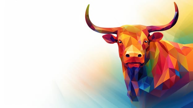 Stock market cartoon illustration - AI generated. Bull, colorful, cow, horn.