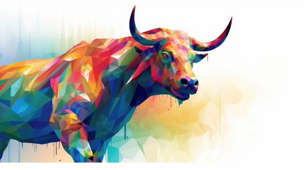 Stock market cartoon illustration - AI generated. Bull, colorful, cow, horn.