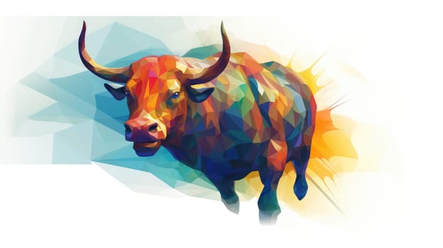 Stock market cartoon illustration - AI generated. Bull, colorful, cow, horn.