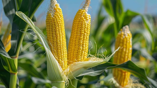 Corn field and sky with beautiful clouds, Nature, Generative AI,