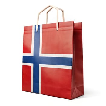 Experience the fusion of culture and commerce with a Norway flag shopping bag against a white backdrop, reimagined through Generative AI for a Nordic-inspired retail narrative.