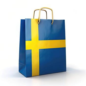 Sweden Flag Shopping Bag: National Pride on White Background. Celebrate Swedish culture with this vibrant flag shopping bag on a white background, showcasing national pride in Generative AI Art.