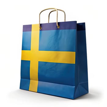 Sweden Flag Shopping Bag: National Pride on White Background. Celebrate Swedish culture with this vibrant flag shopping bag on a white background, showcasing national pride in Generative AI Art.