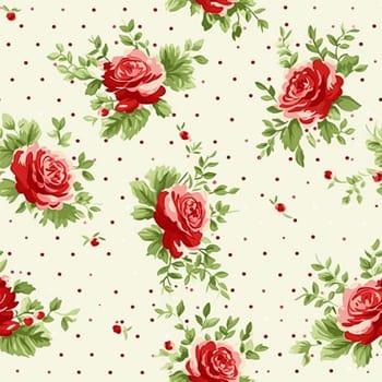 Seamless pattern, tileable floral country holiday print with roses, dots and flowers for wallpaper, wrapping paper, scrapbook, fabric and polka dot roses product design idea