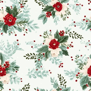 Seamless pattern, tileable Christmas holiday floral, country flowers dots print, English countryside roses for wallpaper, wrapping paper, scrapbook, fabric and product design motif