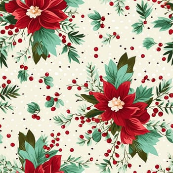 Seamless pattern, tileable Christmas holiday floral country dots print, English countryside flowers for wallpaper, wrapping paper, scrapbook, fabric and product design motif