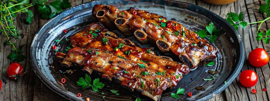 plate of fried ribs with sauce, food Generative AI,