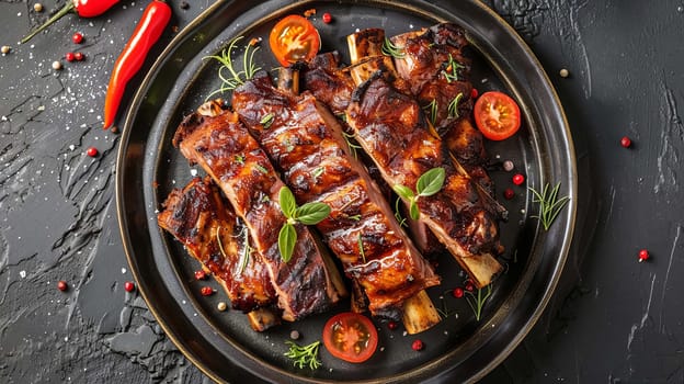plate of fried ribs with sauce, food Generative AI,