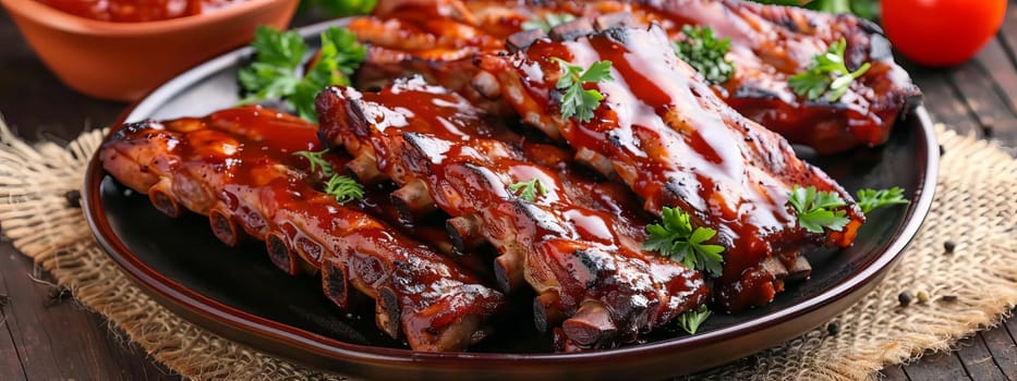 plate of fried ribs with sauce, food Generative AI,