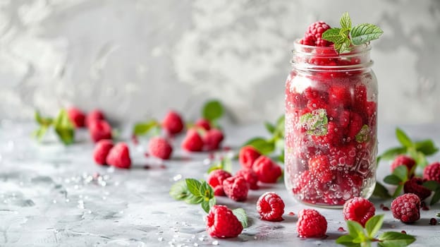 Glass of raspberry smoothie on white table, Drink Generative AI,