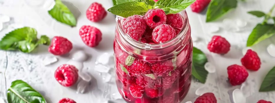 Glass of raspberry smoothie on white table, Drink Generative AI,