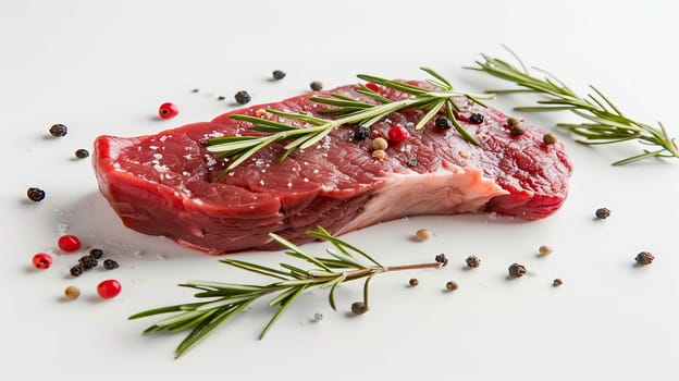 fresh meat steak with rosemary and black pepper on a white table, food Generative AI,