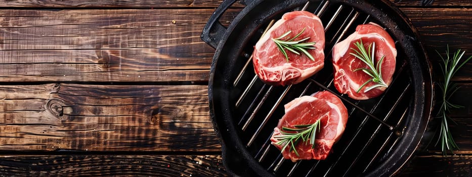 fresh meat steak with rosemary and black pepper on a white table, food, Generative AI,