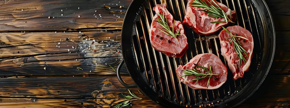 fresh meat steak with rosemary and black pepper on a white table, food, Generative AI,