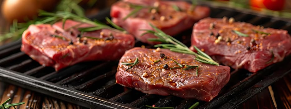 fresh meat steak with rosemary and black pepper on a white table, food, Generative AI,