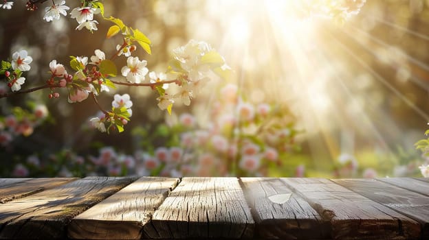 flowers on wooden background. Nature. Generative AI,