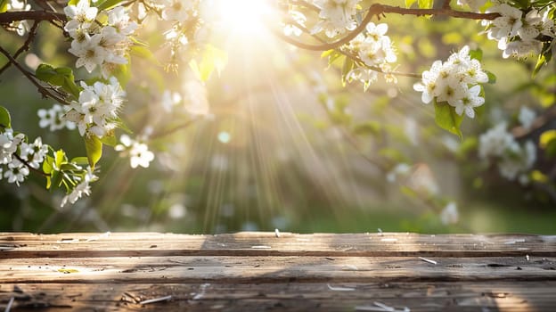 flowers on wooden background. Nature. Generative AI,