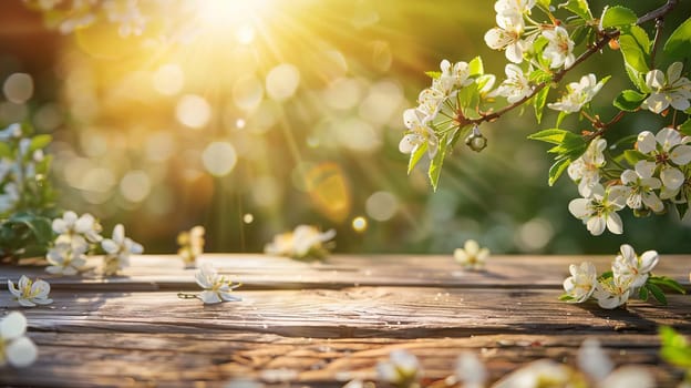 flowers on wooden background. Nature. Generative AI,