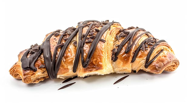 Chocolate croissant with cocoa, sweet pastry for breakfast