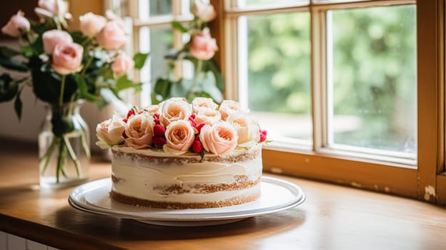 Homemade birthday cake in the English countryside house, cottage kitchen food and holiday baking recipe inspiration