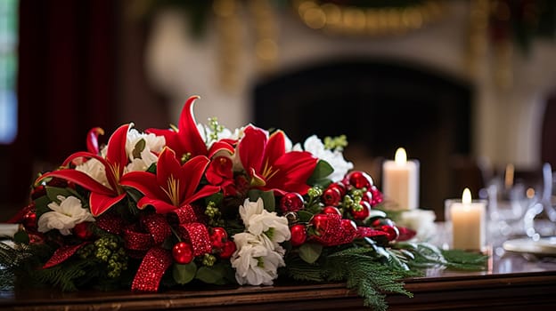 Christmas at the manor, English countryside decoration and festive interior decor