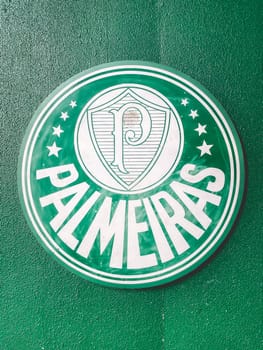 Palmeiras logo, On the wall of the Football stadium. São Paulo, Brazil. April 26 2024.