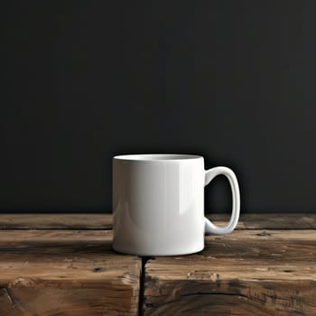 White coffee mug for mock up on wooden table background. Mockup and copy space.