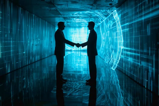 Handshake between business people and futuristic technology background