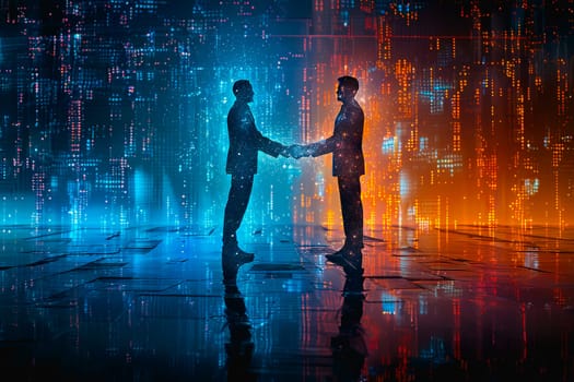 Handshake between business people and futuristic technology background