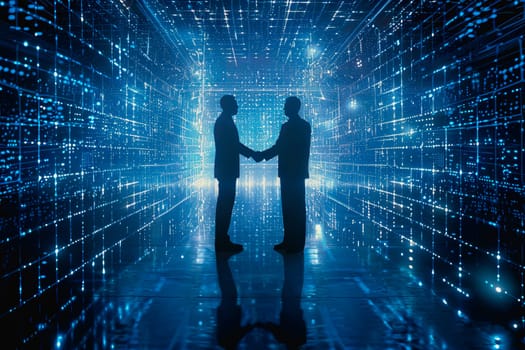 Handshake between business people and futuristic technology background