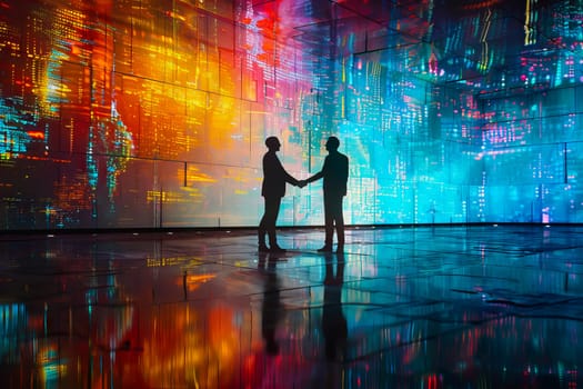 Handshake between business people and futuristic technology background