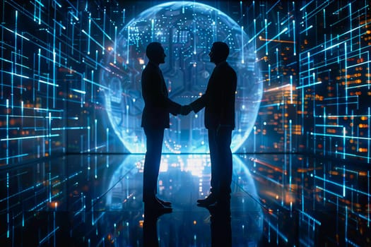 Handshake between business people and futuristic technology background