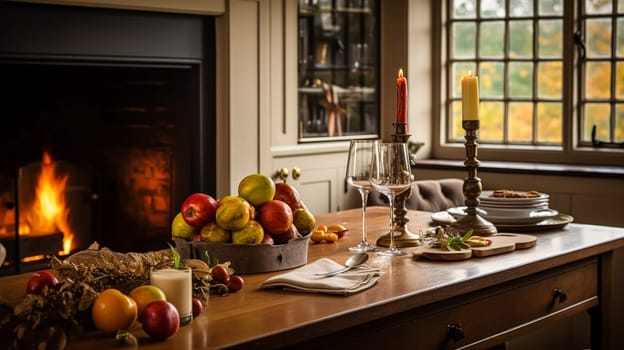 Autumnal kitchen decor, interior design and house decoration, classic English kitchen decorated for autumn season in a country house, elegant cottage style idea