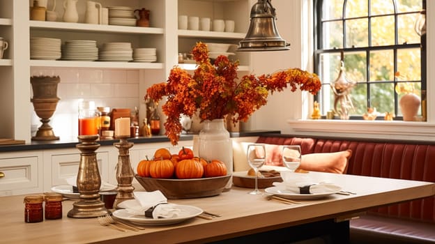 Autumnal kitchen decor, interior design and house decoration, classic English kitchen decorated for autumn season in a country house, elegant cottage style idea