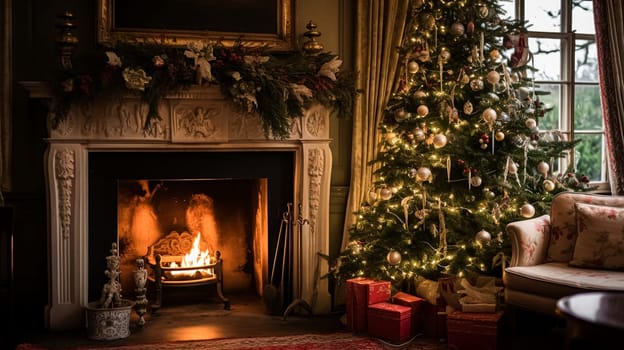 Christmas at the manor, English countryside decoration and festive interior decor