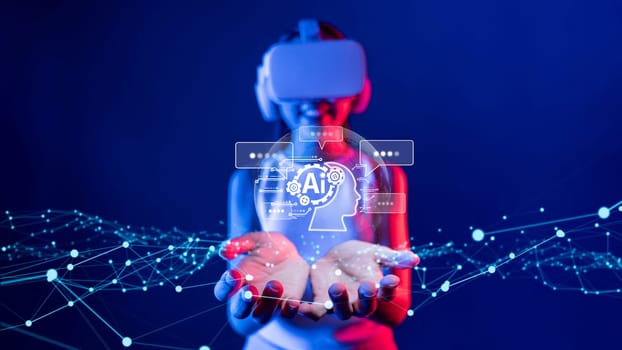 Human interact with AI artificial intelligence virtual assistant chatbot in concept of AI artificial intelligence prompt engineering, LLM AI deep learning to use generative AI for work support. FaaS