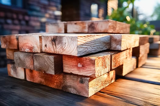 Wooden building blocks in a warehouse. High quality photo