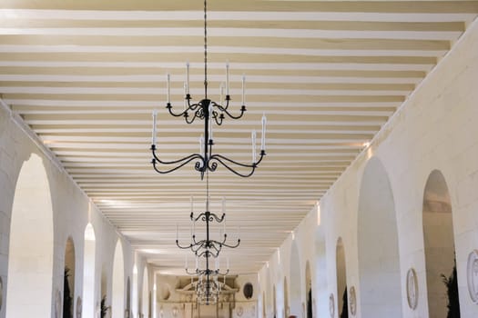 Historical chandeliers in the french ancient castle