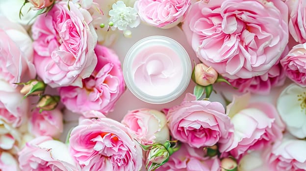Face cream moisturiser as skincare and bodycare product with flowers background, spa and organic beauty cosmetics for natural skin care routine