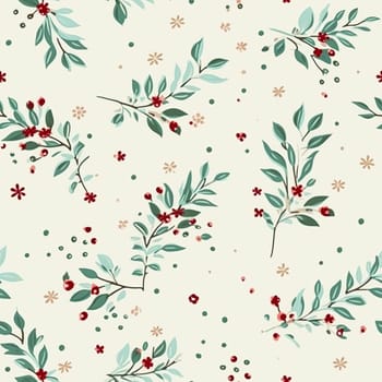 Seamless holiday pattern, tileable botanical English holly, winterberry Christmas branch country print for wallpaper, wrapping paper, scrapbook, fabric and product design art