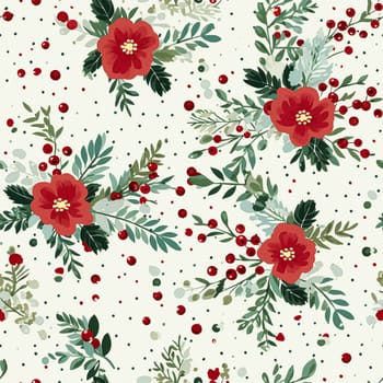 Seamless pattern, tileable Christmas holiday floral country dots print, English countryside flowers for wallpaper, wrapping paper, scrapbook, fabric and product design motif