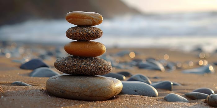 A stack of rocks on a beach.