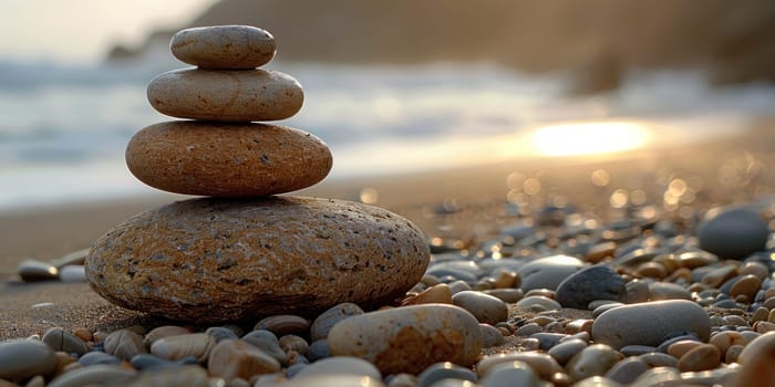 A stack of rocks on a beach.