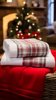 Christmas gift set, blanket, towel and home decor textiles as holiday present for English countryside cottage inspiration