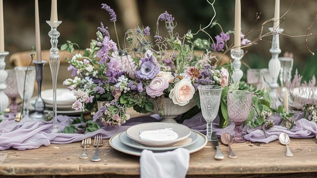 Wedding decor with lavender theme, floral decoration design and beautiful decor setting arrangement idea