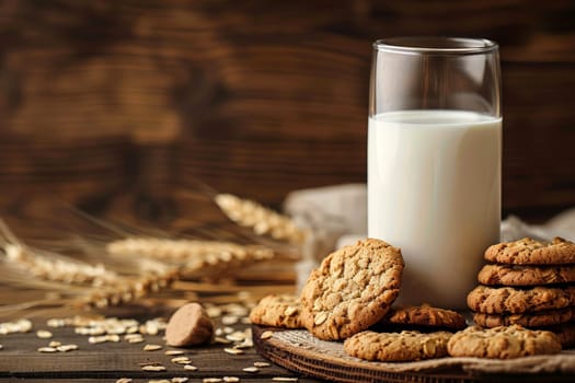 plate of cookies and biscotti with glass of milk for dipping, created with generative ai.