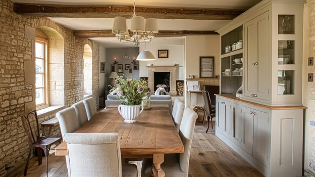 Cotswolds cottage style dining room decor, interior design and country house furniture, home decor, table and chairs, English countryside styling